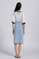 Blue and White Denim Knee Length Round Neck Dress for Casual