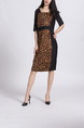 Leopard Black Sheath Knee Length Round Neck Dress for Casual Party Office