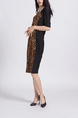 Leopard Black Sheath Knee Length Round Neck Dress for Casual Party Office