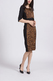 Leopard Black Sheath Knee Length Round Neck Dress for Casual Party Office