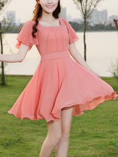 Pink Fit & Flare Round Neck Above Knee Dress for Casual Party
