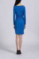 Blue Above Knee Shift Long Sleeve Plus Size Dress for Casual Party Office