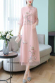 Pink Midi Floral Chinese Collar Plus Size Dress for Casual Party