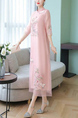 Pink Midi Floral Chinese Collar Plus Size Dress for Casual Party