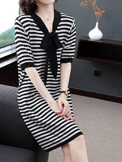 Black and White Shift Above Knee Plus Size Dress for Casual Party