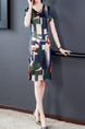 Colorful V Neck Sheath Above Knee Dress for Casual Office Party