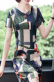 Colorful V Neck Sheath Above Knee Dress for Casual Office Party