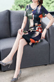 Colorful V Neck Sheath Above Knee Dress for Casual Office Party