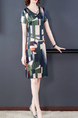 Colorful V Neck Sheath Above Knee Dress for Casual Office Party