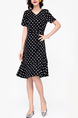 Black and White V Neck Midi Plus Size Dress for Casual Party Office Evening