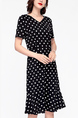 Black and White V Neck Midi Plus Size Dress for Casual Party Office Evening