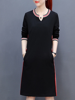Black Shiftt Above Knee Plus Size Long Sleeves Dress for Casual Sports