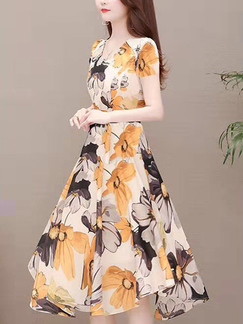 Colorful Fit & Flare Knee Length Plus Size Floral Dress for Casual Party Evening Office