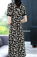 Black And White Fit & Flare V Neck Floral Plus Size Dress for Casual Party Evening Office