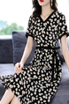 Black And White Fit & Flare V Neck Floral Plus Size Dress for Casual Party Evening Office