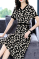 Black And White Fit & Flare V Neck Floral Plus Size Dress for Casual Party Evening Office