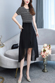 Black and White Midi Round Neck Plus Size Dress for Casual Party Office Evening