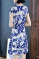 Blue And White Fit & Flare Above Knee Tropical Plus Size Dress for Casual Party Beach