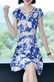 Blue And White Fit & Flare Above Knee Tropical Plus Size Dress for Casual Party Beach