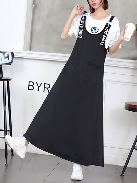 Black Midi Plus Size Dress for Casual Sports