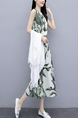 White and Green Two Piece Tropical Midi Plus Size Dress for Casual Party Beach