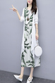 White and Green Two Piece Tropical Midi Plus Size Dress for Casual Party Beach