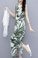 White and Green Two Piece Tropical Midi Plus Size Dress for Casual Party Beach