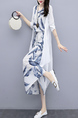Blue and White Two Piece Midi Tropical Round Neck Plus Size Dress for Casual Party Beach