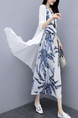 Blue and White Two Piece Midi Tropical Round Neck Plus Size Dress for Casual Party Beach