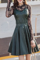 Green and Black Two-Piece Slim Linking Lace A-line Bra Strap Long Sleeve Above Knee Dress for Party Evening Semi Formal Cocktail
