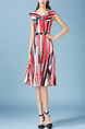 Red Colorful Loose Lapel Printed Knee Length Dress for Casual Office Party

