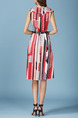 Red Colorful Loose Lapel Printed Knee Length Dress for Casual Office Party