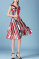 Red Colorful Loose Lapel Printed Knee Length Dress for Casual Office Party