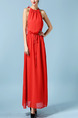 Red Hang Neck Double Lacing Drawstring Band Maxi Dress for Cocktail Prom Bridesmaid
