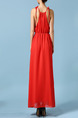 Red Hang Neck Double Lacing Drawstring Band Maxi Dress for Cocktail Prom Bridesmaid