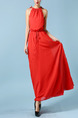 Red Hang Neck Double Lacing Drawstring Band Maxi Dress for Cocktail Prom Bridesmaid