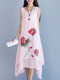 Pink Plus Size Loose Located Printing Asymmetrical Hem Round Neck Dress for Casual
