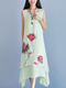 Green Plus Size Loose Located Printing Asymmetrical Hem Round Neck Dress for Casual
