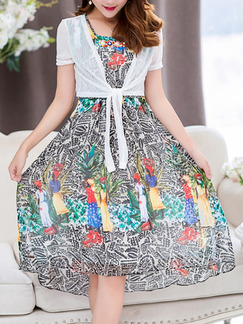 Colorful Chiffon Slim Plus Size Two-Piece Printed Dress for Casual Party