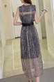 Grey Two-Piece Snakeskin Round Neck See-Through Hem Dress for Casual Party