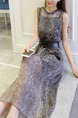 Grey Two-Piece Snakeskin Round Neck See-Through Hem Dress for Casual Party