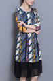 Colorful Plus Size Loose Stripe Printed Round Neck Dress for Casual Office