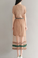 Brown Knitting Two-Piece Plus Size Loose Linking Mesh Round Neck Dress for Casual