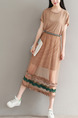 Brown Knitting Two-Piece Plus Size Loose Linking Mesh Round Neck Dress for Casual