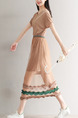 Brown Knitting Two-Piece Plus Size Loose Linking Mesh Round Neck Dress for Casual