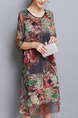 Colorful Plus Size Loose Printed Round Neck Chinese Buttons Dress for Casual Party Evening
