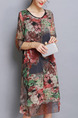 Colorful Plus Size Loose Printed Round Neck Chinese Buttons Dress for Casual Party Evening