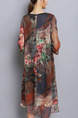 Colorful Plus Size Loose Printed Round Neck Chinese Buttons Dress for Casual Party Evening