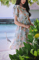 White Colorful Slim A-Line Printed Scarf Collar Band Butterfly Knot  Dress for Casual Party Beach