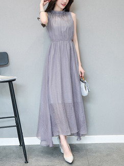 Grey Slim A-Line Laced Collar High Adjustable Waist Cutout Band Back Dress for Casual Party